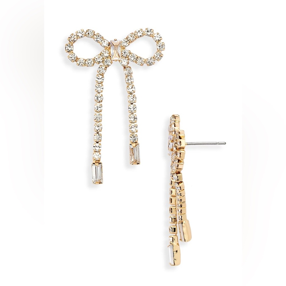 Aqua Cubic Zirconia Bow Drop Earrings